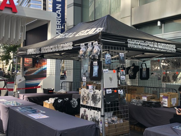 The merchandise sold outside of the venue.